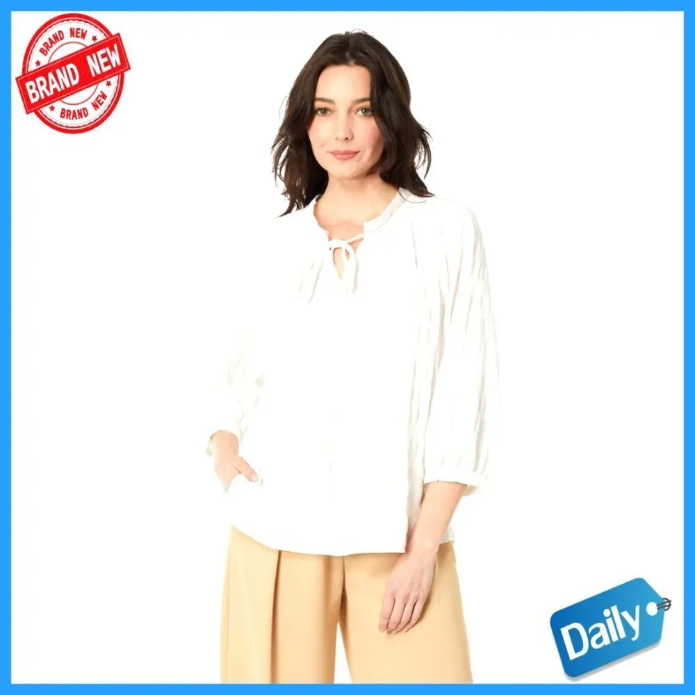 Split-Neck Raglan Sleeve Blouse Regular Fit Pullover Three-Quarter Sleeves